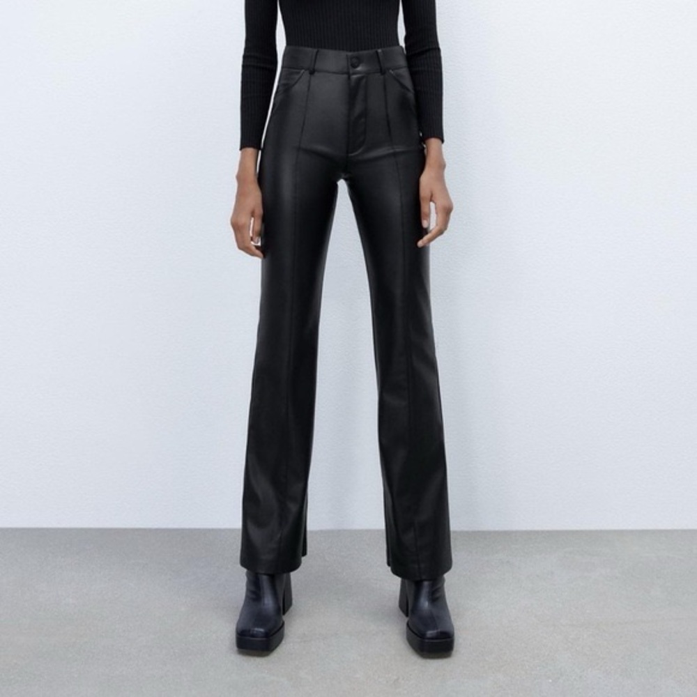 Zara Black Faux Leather Flared Pants